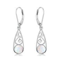 wholesale Teardrop Earrings For Women Celtic Filigree Drop Earrings Sterling Silver Leverback Earrings Jewelry Christmas Gifts For Women Her -style_name:Opal