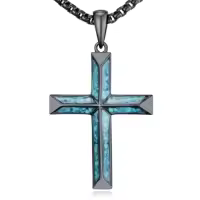 TOUPOP 925 Sterling Silver Cross Pendant Necklace Religious Jewelry Gift-style_name:A - Black Turquoise Cross Necklace