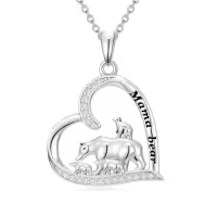 TOUPOP 925 Sterling Silver Mama Bear Necklace Mother Daughter Pendant Jewelry Gift-style_name:Mama Bear -3 Cubs
