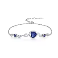 TOUPOP Sterling Silver Infinity Birthstone Bracelet Heart Link Fine Jewelry Gift-color_name:09-September-Sapphire