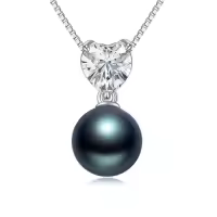 TOUPOP Sterling Silver Black Pearl Heart Pendant Necklace-style_name:Heart Necklace 1