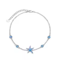TOUPOP Sterling Silver Beaded Celtic Infinity Butterfly Anklet-style_name:Blue Opal Starfish Anklet