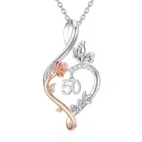 TOUPOP 925 Sterling Silver Rose Heart Infinity Necklace Butterfly Jewelry Gifts-style_name:50th