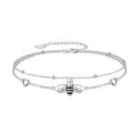 wholesale Ankle Bracelets For Women 925 Sterling Silver Layered Sea Turtles/elephant/wave/cross Anklet Summer Ocean Beach Jewelry Christmas Gifts For Women -style_name:14-Bee