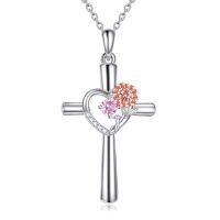 wholesale TOUPOP Cross Necklace For Women Sterling Silver Birthstone Necklace Birth Flower Necklace Christian Gifts Valentines Day Gifts Birthday Holiday Gifts For Her Mom Wife Girlfriend -style_name:Oct