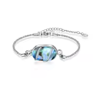 TOUPOP 925 Sterling Silver Gemstone Urn Bracelet For Ashes Memorial Keepsake-color_name:Abalone Shell