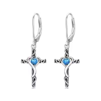 TOUPOP Sterling Silver Birthstone Heart Cross Dangle Drop Earrings-color_name:12-December-Topaz
