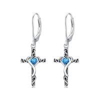 wholesale TOUPOP Birthstone Cross Earrings 925 Sterling Silver Heart Cross Dangle Drop Earrings Fine Jewelry Birthday Christmas Gifts For Women Her Girlfriend -color_name:12-December-Topaz