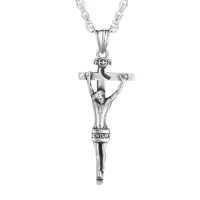 TOUPOP Stainless Steel Zircon Gothic Cross Pendant Necklace for Men-color_name:Jesus Crucifix Necklace