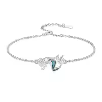 TOUPOP Sterling Silver Turquoise Ocean Animal Link Beach Bracelet-style_name:Mermaid