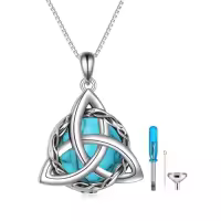 TOUPOP 925 Sterling Silver Celtic Knot Necklace Irish Jewelry Gifts-style_name:2-Celtic Knot Urn Necklace(Turquoise)