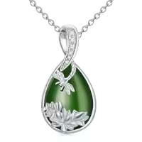 TOUPOP Sterling Silver Jade Hummingbird Dragonfly Butterfly Bee Cat Cardinal Owl Fox Sloth Necklace-style_name:Dragonfly-White Gold