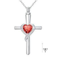 wholesale TOUPOP Cross Urn Necklaces For Ashes Birthstone Cremation Jewelry 925 Sterling Silver Crystal Memorial Keepsake Funeral Jewelry For Women (with Funnel Filler) -color_name:07-July-Ruby