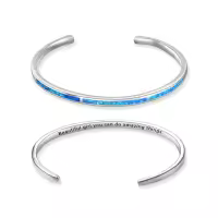 TOUPOP Sterling Silver Opal Cuff Bangle Bracelet For Women-style_name:17-Beautiful you. you can do amazing things