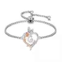 TOUPOP Sterling Silver & Crystal Rose Heart Initial Letter Link Bracelet-style_name:Initial G