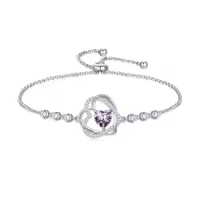 TOUPOP Sterling Silver Birthstone Double Heart Bracelet Love Forever Jewelry Gifts-color_name:02-February-Amethyst
