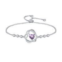 wholesale TOUPOP Heart Birthstone Bracelet 925 Sterling Silver Double Heart Bracelet Love You For Always And Forever Jewelry Anniversary Birthday Christmas Gifts For Women Wife Her -color_name:02-February-Amethyst