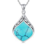 wholesale Teardrop Necklace 925 Sterling Silver Vintage Natural Gemstone Pendant Jewelry Birthday Christmas Gifts For Women Mom -color_name:Turquoise