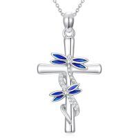 wholesale TOUPOP Cross Necklace For Women 925 Sterling Silver Pendant Butterfly/dragonfly/bee/ladybug/hummingbird Cross Jewelry Christmas Gifts For Her -style_name:Dragonfly
