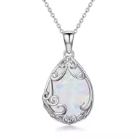 TOUPOP Sterling Silver & Gemstone Filigree Teardrop Pendant Necklace-color_name:Opal