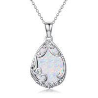 wholesale Teardrop Necklace 925 Sterling Silver Filigree Gemstone Pendant Necklace Fine Jewelry Birthday Christmas Gifts For Women Her Mom -color_name:Opal