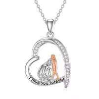 TOUPOP 925 Sterling Silver & Stone Sister/Mom Necklace Birthday Christmas Gifts-style_name:Father Daughter-Heart