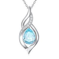 wholesale Birthstone Necklace For Women Infinity Necklaces 925 Sterling Silver Teardrop Love Birthday Jewelry Christmas Gifts For Women Mom Wife Girlfriend -color_name:03-March-Aquamarine