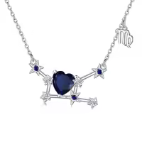 TOUPOP Sterling Silver Stone Astrology Zodiac Constellation Necklace-style_name:09_Virgo(8.23-9.22)_Dark Sapphire