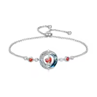 TOUPOP Sterling Silver Blue Crystal Birthstone Moon Star Bracelet Women Jewelry Gift-color_name:07-July-Ruby