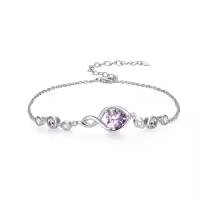 TOUPOP Sterling Silver Infinity Birthstone Bracelet Heart Link Fine Jewelry Gift-color_name:06-June-Alexandrite