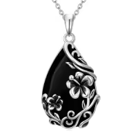 TOUPOP Sterling Silver Black Onyx Daisy Hibiscus Lotus Rose Peony Sunflower Pendant Necklace-style_name:Hibiscus