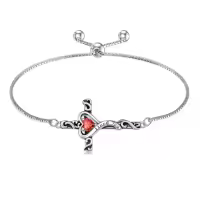 TOUPOP 925 Sterling Silver Birthstone Cross Heart Bracelet For Women-color_name:07-July-Ruby