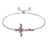 wholesale TOUPOP Birthstone Cross Bracelet For Women 925 Sterling Silver Cross Heart Bracelet I Love You Jewelry Birthday Christmas Gifts For Her Girlfriend Wife -color_name:07-July-Ruby