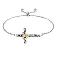 wholesale TOUPOP Birthstone Cross Bracelet For Women 925 Sterling Silver Cross Heart Bracelet I Love You Jewelry Birthday Christmas Gifts For Her Girlfriend Wife -color_name:11-November-Citrine
