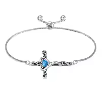 TOUPOP 925 Sterling Silver Birthstone Cross Heart Bracelet For Women-color_name:12-December-Topaz