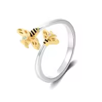 TOUPOP Sterling Silver Crystal Animal Butterfly Bee Dragonfly Adjustable Ring-style_name:Bee