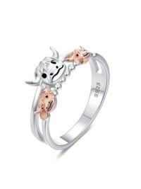 wholesale TOUPOP Sterling Silver Animal Rings Rose Gold Otter Highland Cow Fox Rings Animal Jewelry Gifts For Women Teens Birthday -style_name:k-Highland Cow #7