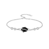 TOUPOP 925 Sterling Silver Oval Gemstone Bracelet Fine Jewelry Gift-color_name:Black Onyx