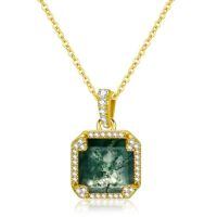 TOUPOP 14K Gold Moonstone Moss Agate Opal Teardrop Music Note Y Necklace-style_name:Moss Agate Necklace