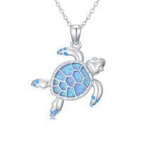 wholesale TOUPOP Christmas Gifts For Women 925 Sterling Silver Penguin/turtle/phoenix/fox Necklace For Women Jewelry Birthday Christmas Necklace Gifts For Daughter Mom Wife -style_name:E00-Sea Turtle-Blue opal