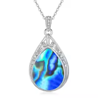 TOUPOP Sterling Silver Gemstone Teardrop Filigree Pendant Necklace-style_name:Abalone shell