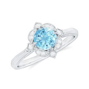 B Aquamarine Moissanite Ring