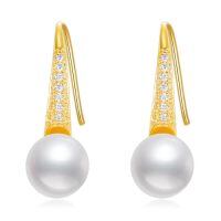 TOUPOP 14k Gold Pearl & Moissanite Dangle Earrings-style_name:Hooks-Pearl/Moissanite