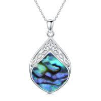wholesale TOUPOP Gemstone Teardrop Necklace For Women 925 Sterling Silver Celtic Knot Pendant Irish Jewelry Anniversary Birthday Christmas Xmas Gifts For Her -style_name:Abalone Shell