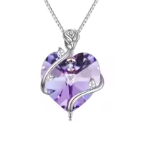 TOUPOP Sterling Silver Crystal Heart Flower Pendant Necklace-color_name:02-February