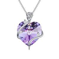 wholesale TOUPOP Heart Birthstone Necklace For Women 925 Sterling Silver Rose Flower Pendant Necklaces Heart Crystal Jewelry Birthday Christmas Gifts Women Girlfriend Wife Mom -color_name:02-February