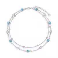 TOUPOP 925 Sterling Silver Natural Stone Layered Anklet Women's Jewelry Gift-color_name:Turquoise 9"-11"