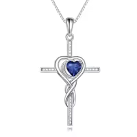TOUPOP Sterling Silver Birthstone Cross Necklace Heart Infinity Jewelry Gifts-color_name:09-September-Sapphire