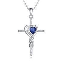 wholesale TOUPOP Birthstone Cross Necklace 925 Sterling Silver Heart Cross Necklace Love Infinity Jewelry Birthday Christmas Gifts For Women Her Girlfriend Wife -color_name:09-September-Sapphire
