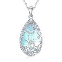 wholesale Teardrop Filigree Moonstone Necklace 925 Strerling Silver Hamsa/tree Of Life/evil Eye Necklace Protection Pendant Protection Moonstone Jewelry Christmas Gifts For Women -style_name:4-Hamsa Tree of Life